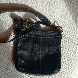 Coach Black Leather Shoulder Bag with Gold Hardware